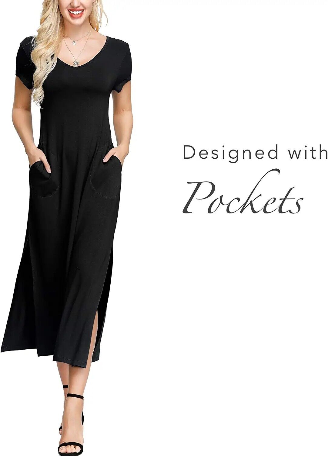Ink+Ivy Women's T-Shirt Long Pockets Swing Maxi Dress, Black Size XL