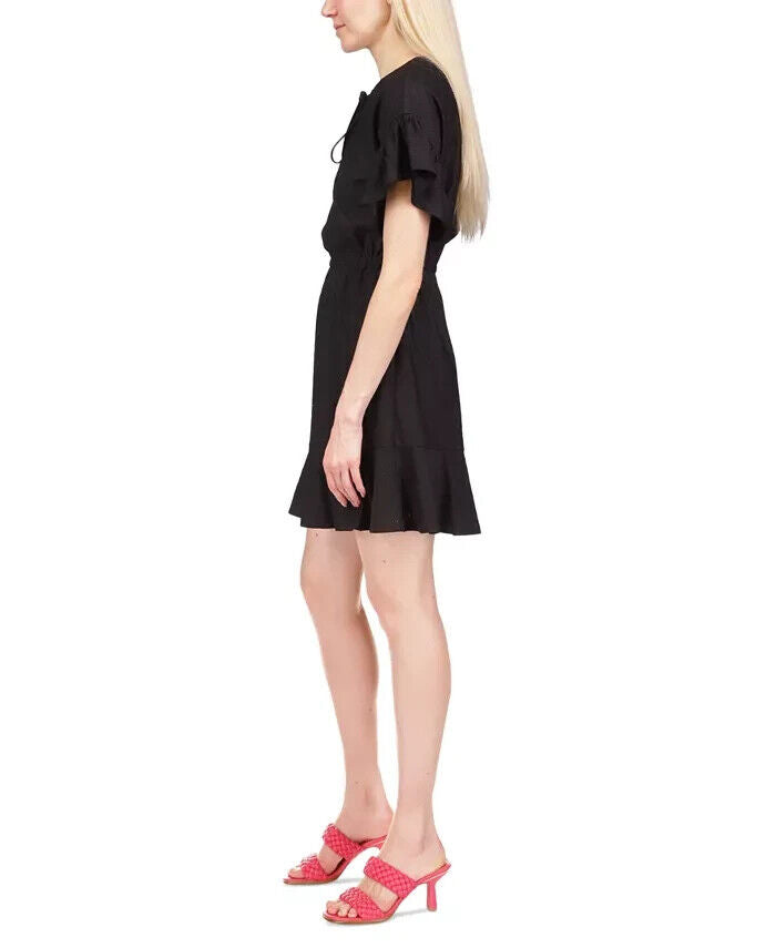 MICHAEL KORS Lace-Up Ruffled Mini Dress Black Size S MSRP $140