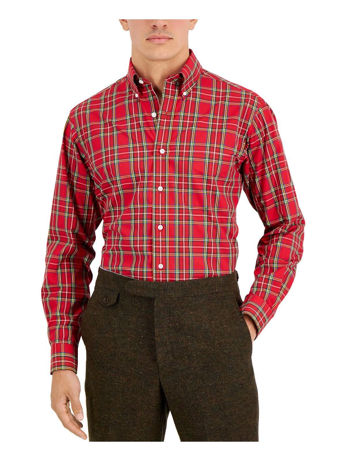 Club Room Mens Cotton Regular Fit Button-Down Shirt SIze 18.5 34/35 Red