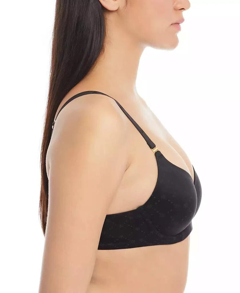 Lauren Ralph Lauren Repeat-Logo T-shirt Bra, 4L0016 Black Size 32B MSRP $58
