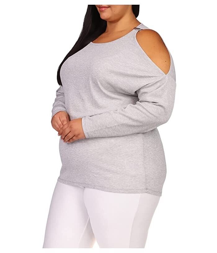 MICHAEL KORS Gray Embellished Cold Shoulder Waffle Knit Heather Plus Size 1X $88