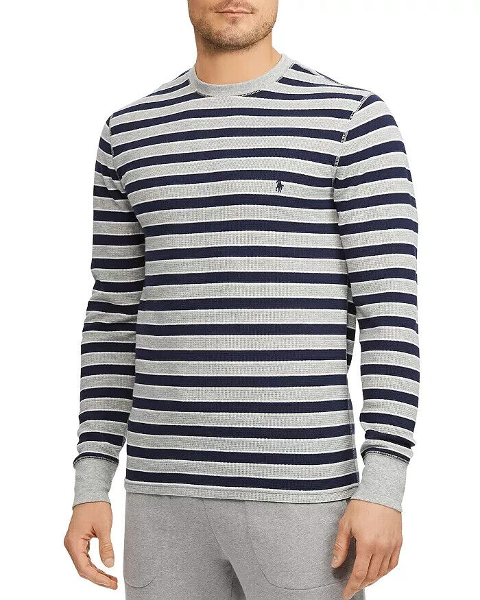 Polo Ralph Lauren Striped Waffle-Knit Lounge Tee Gray Navy Size S MSRP $45