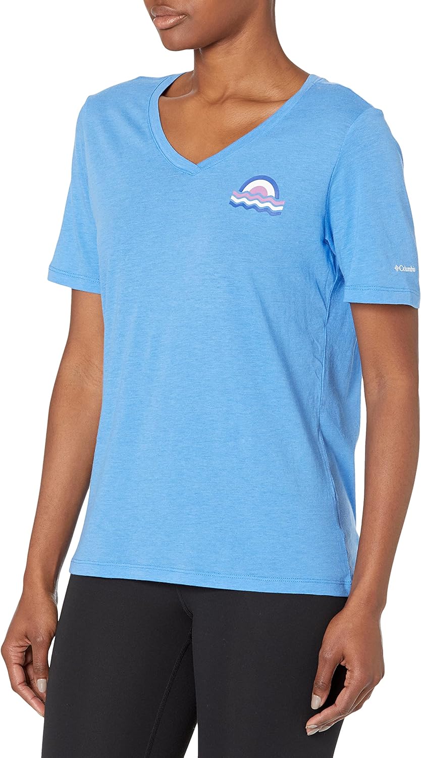 Columbia Women's Bluebird Day Relaxed V Neck, Harbor Blue Heather Plus 2X