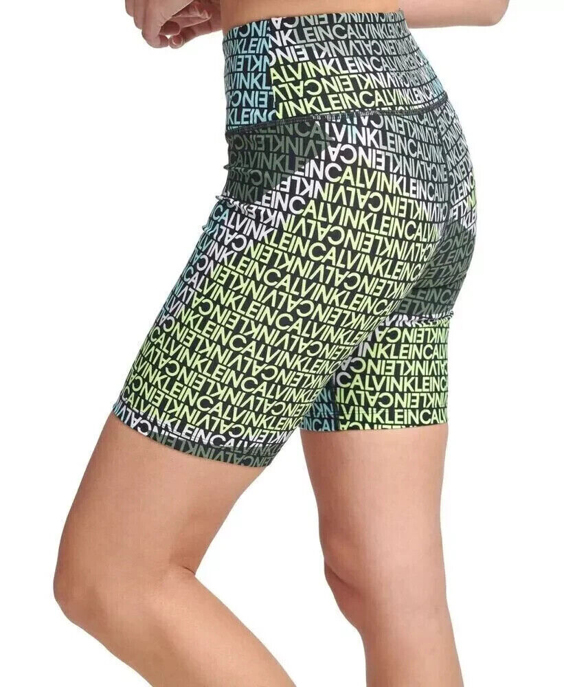 Calvin Klein Performance Logo Printed High Rise Bike Shorts Black Size M MSRP$40