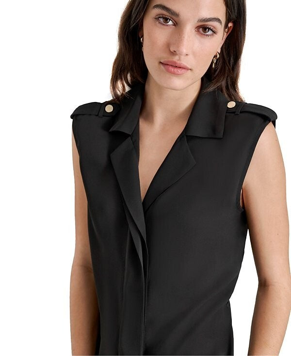 DKNY Women's Extended-Shoulder Camp Blouse BLACK Size M MSRP $59