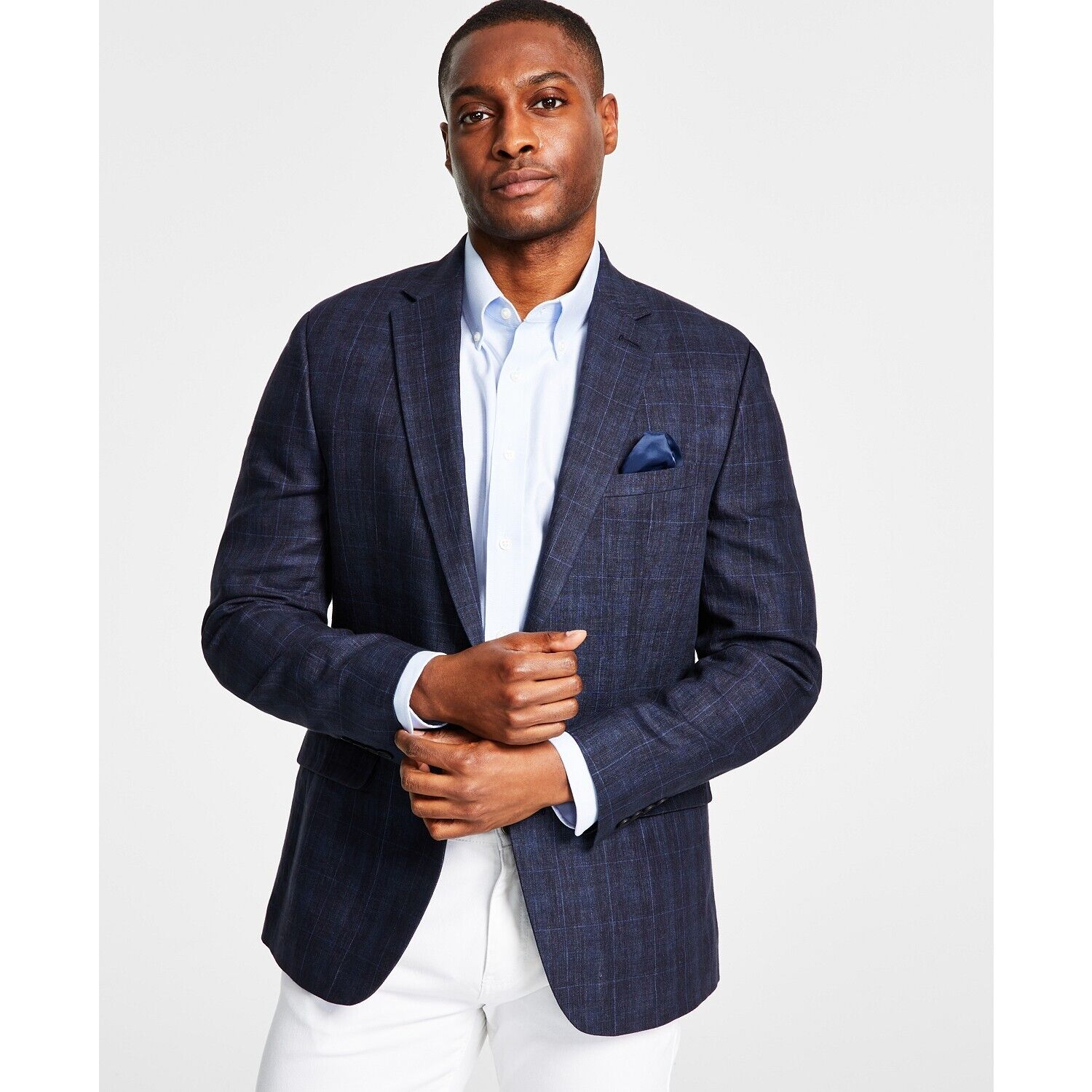 Bar III Men's Navy Windowpane Sport Coat Blazer Size 40L