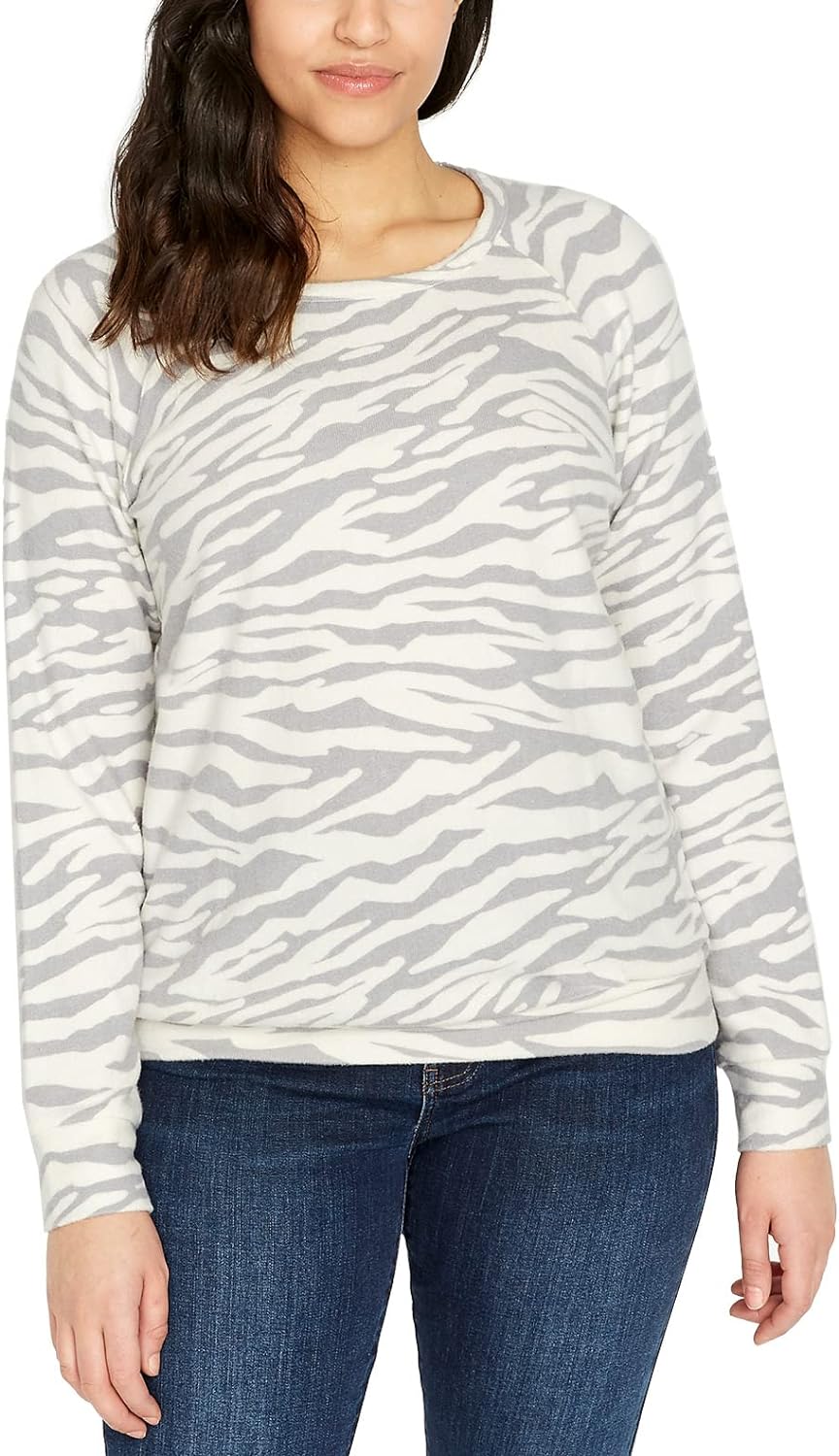 Buffalo Women's Top Size S Printed Cozy Top White Animal Print Small