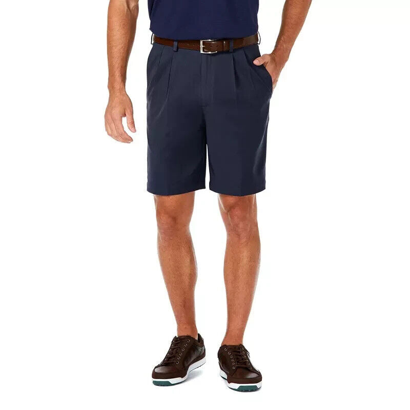 Haggar Men's Cool 18 Pro Pleat Front Short, Black, Size 38W Exandable waist