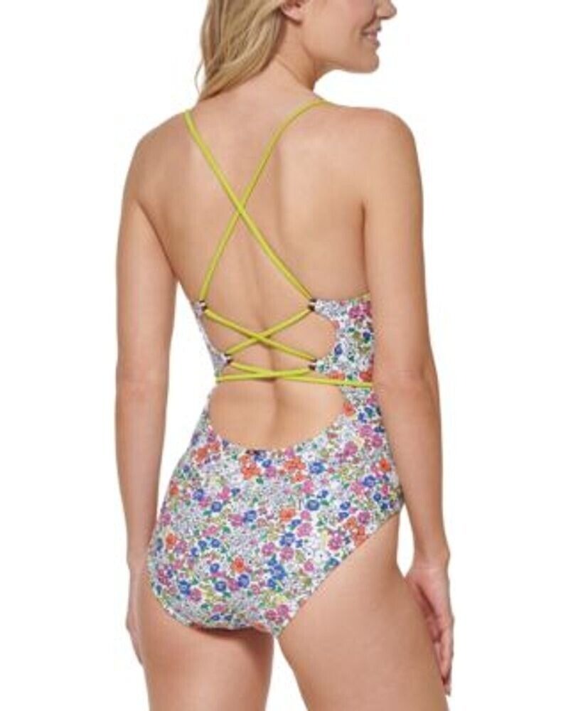 Tommy Hilfiger Women's Adjustable Tie Belt One Piece Swimsuit White Size 12