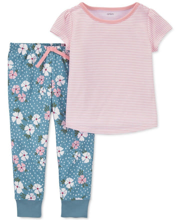 Carter's Toddler Girls 2-Pc. Stripes and Flowers Pajamas Set Pink Size 3T