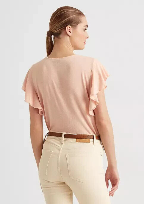 Lauren Ralph Lauren Linen-Blend Jersey Flutter-Sle Pale Pink Size PS MSRP $90