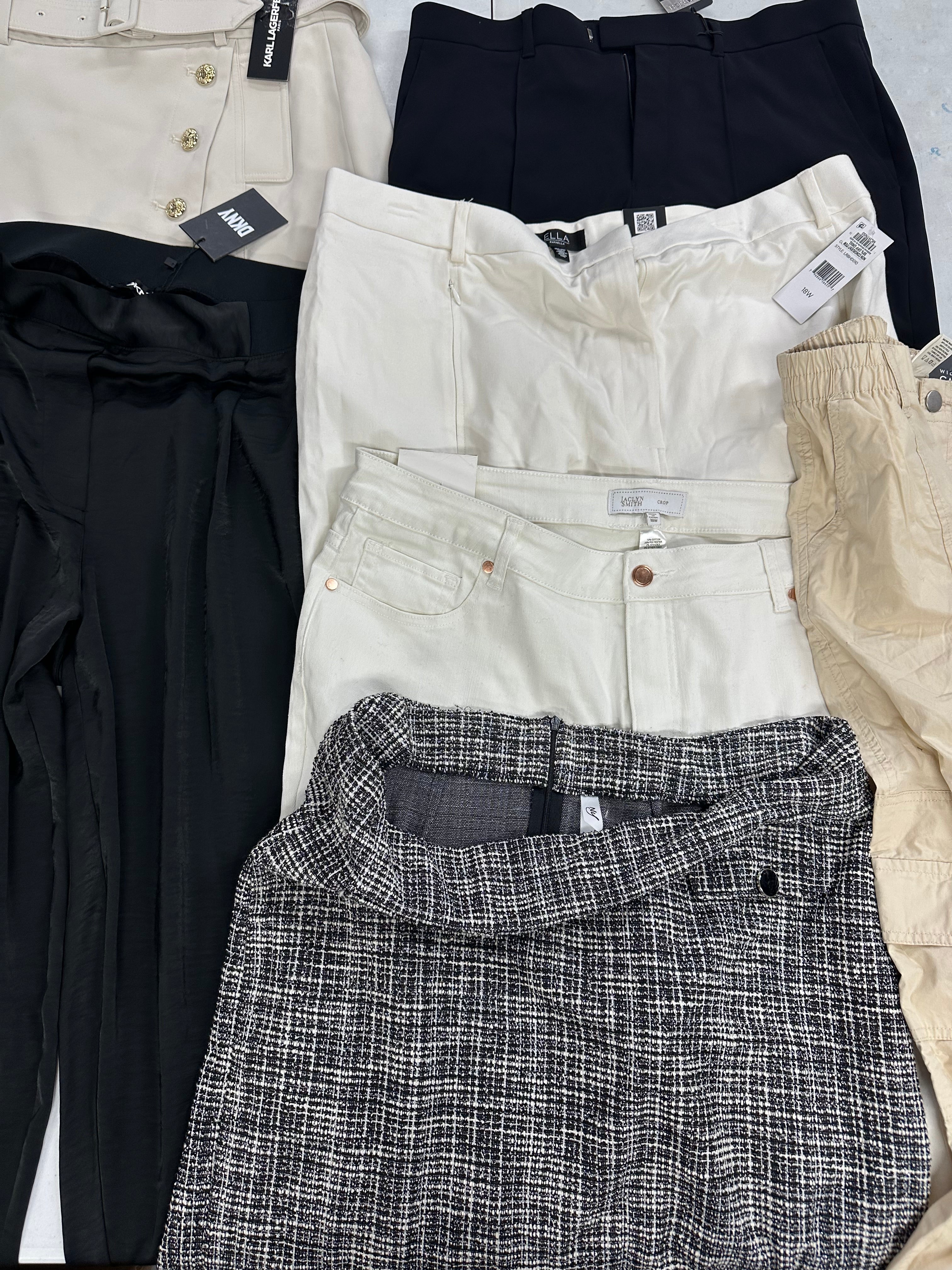 Women's Clothing Skirt and Pant Wholesale Lot, DKNY, ELLA RAFAELLA, KARL LAGERFELD, JACLYN SMITH and more, 7 items, Shelf Pulls, MSRP $476