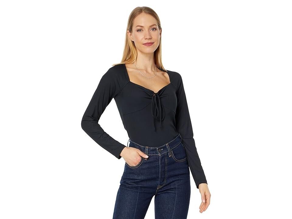 Lucky Brand Women's Ribbed Keyhole-Cutout Long-Sleeve Top Dark Gray Size L $60