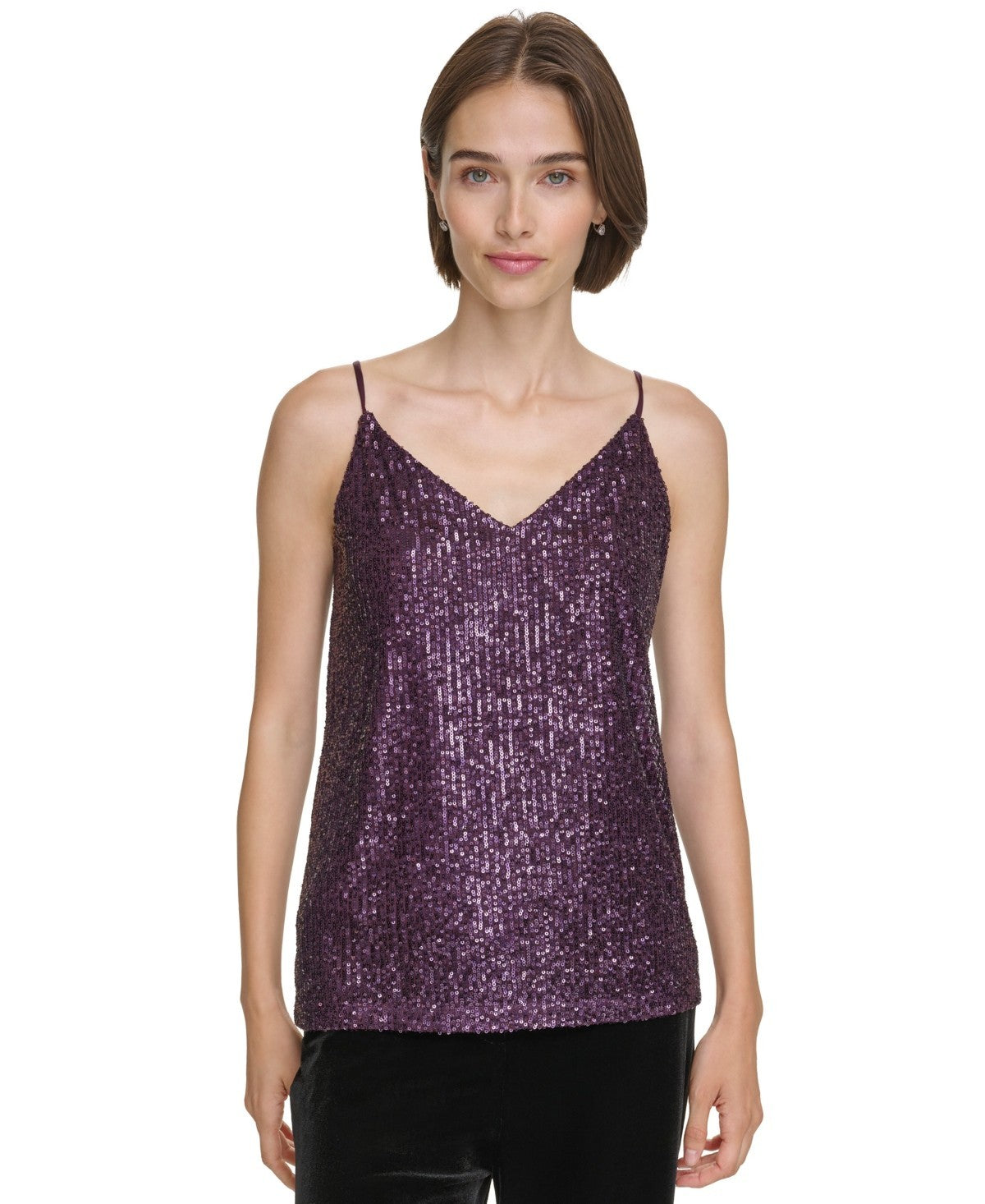Calvin Klein Women's Sequin Strappy Camisole Top Purple Size S MSRP $64