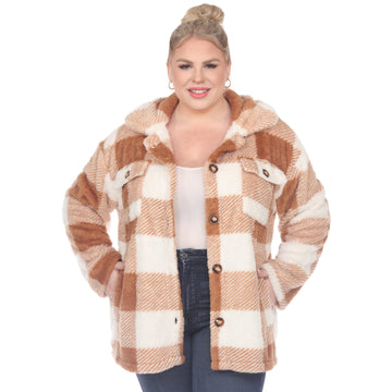 White Mark Women's Plaid Sherpa Shacket Jacket Size 2X
