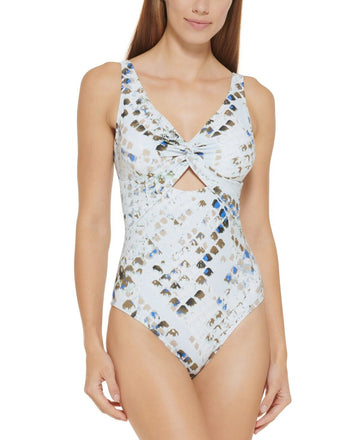 Dkny Twist-Front Cutout One-Piece Swimsuit Women's Light Blue Size 4 MSRP $108