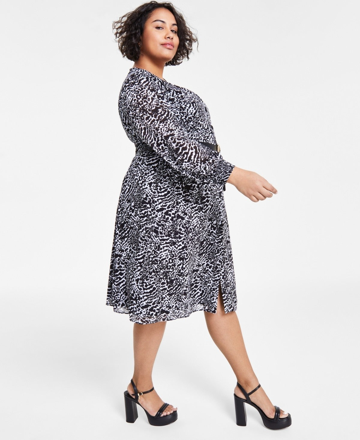 Michael Kors Plus Size 1X Animal-Print Kate Midi Dress Black MSRP $185