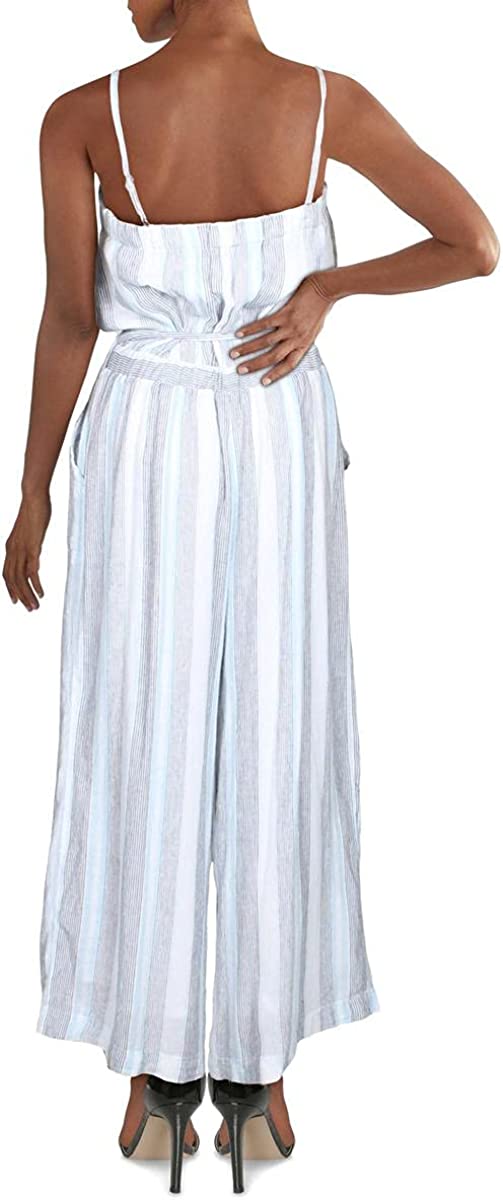 Splendid Womens Linen Belted Jumpsuit Blue Size L