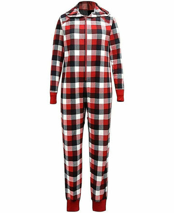 Family PJ's Women Buffalo Check Holiday One Piece Hooded Pajama Plus size 1X Red