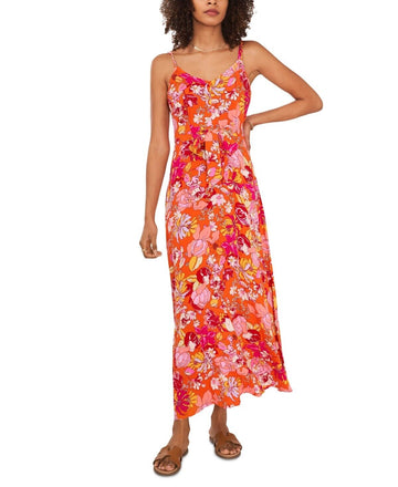 Vince Camuto Women's Floral-Print V-Neck Maxi Dress Orange Pink Size XS MSRP $99