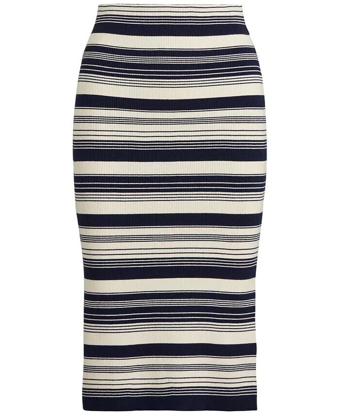 Ralph Lauren Striped Cotton-Blend Pencil Skirt Size Large MSRP $125 Navy Blue