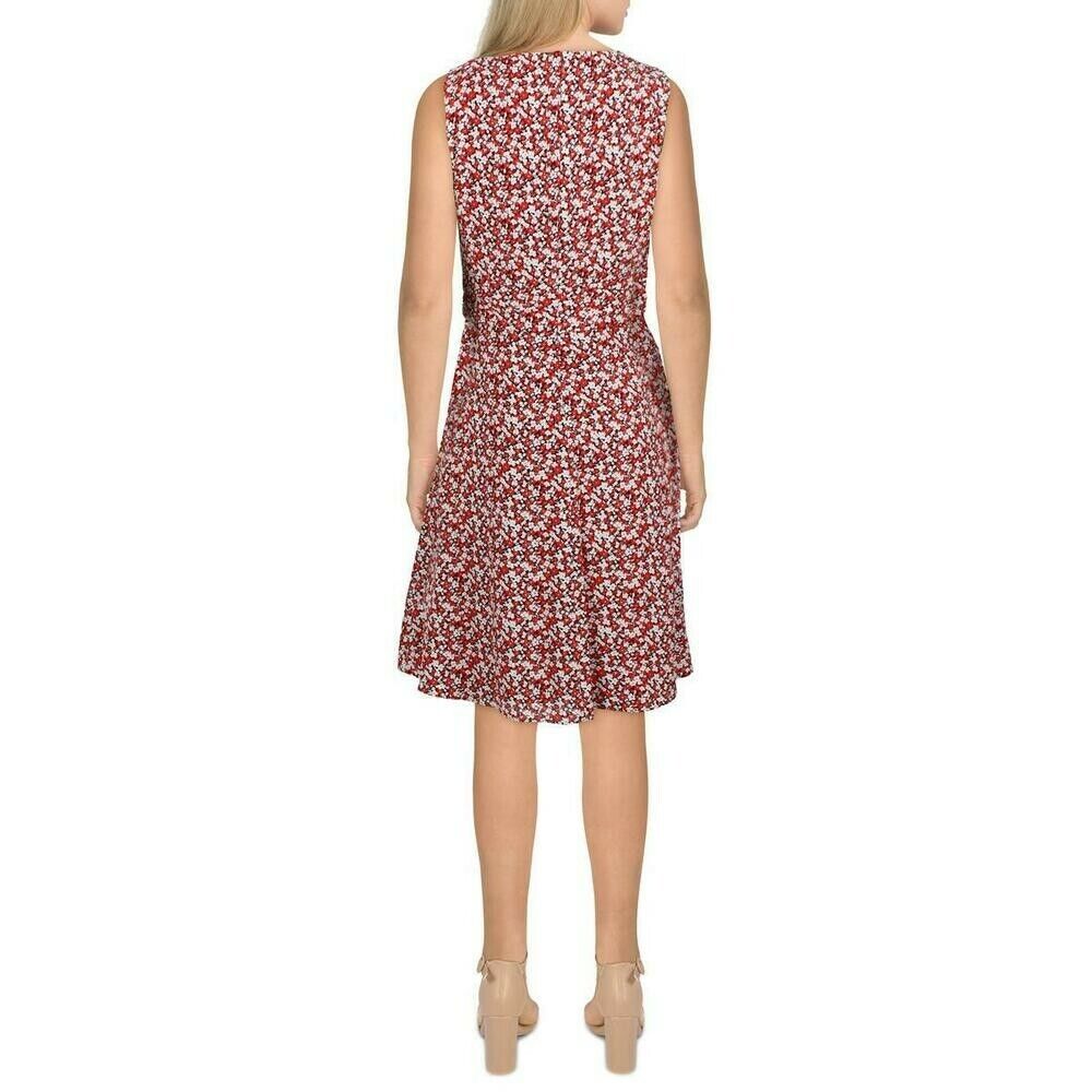 Lauren Ralph Lauren Floral Print Wrap Style Dress Bright Red Size 12 MSRP $135