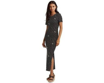 Lauren Ralph Lauren Women's Black Monogram Printed Side Slit Dress Size XS $125