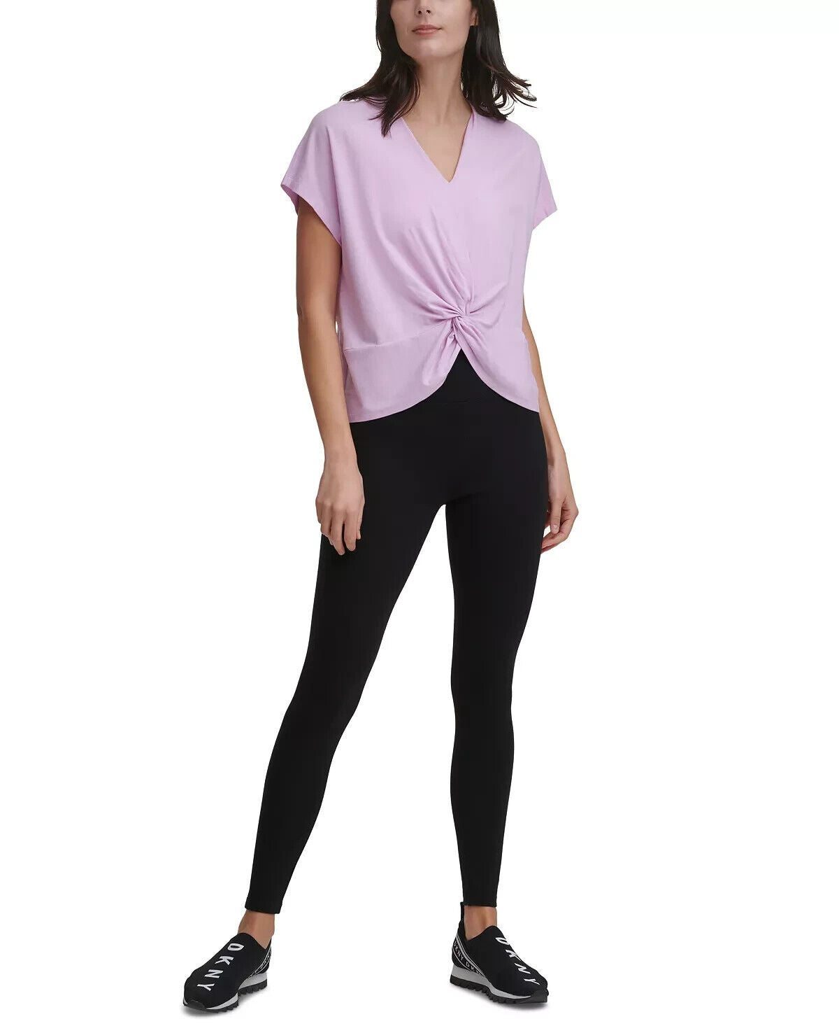 DKNY Sport Twist-Front V-Neck T-Shirt Pink Size XS MSRP $40