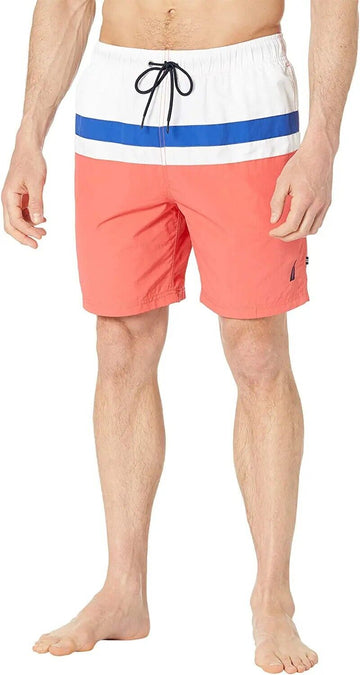 Nautica Men's 8" Color-Block Swim Shorts White blue red Size S