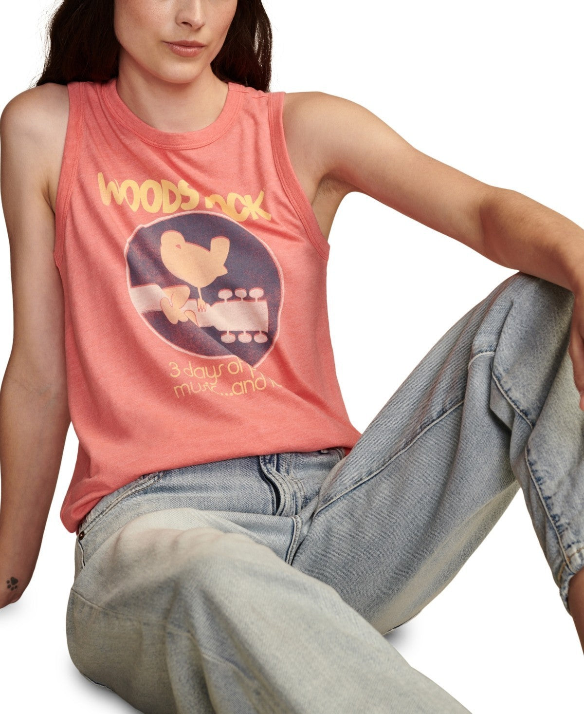 Lucky Brand Women's Woodstock Graphic Print Tank Top Pink Size L