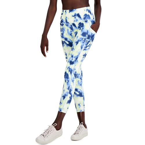 Ideology Women's Tie-Dyed Pocket 7/8 Length Leggings Blue White Size L