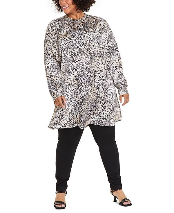 Anne Klein Plus Size 3X Animal-Print Split-Neck Tunic, LEOPARD $99
