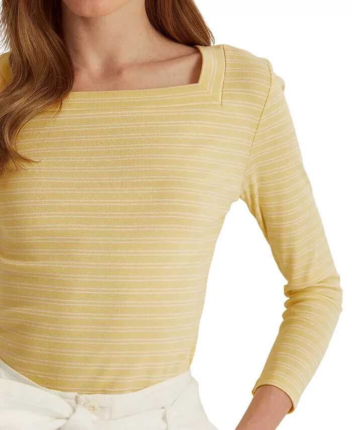 Lauren Ralph Lauren Floral Stretch Cotton Top Yellow Cream Size S MSRP $60