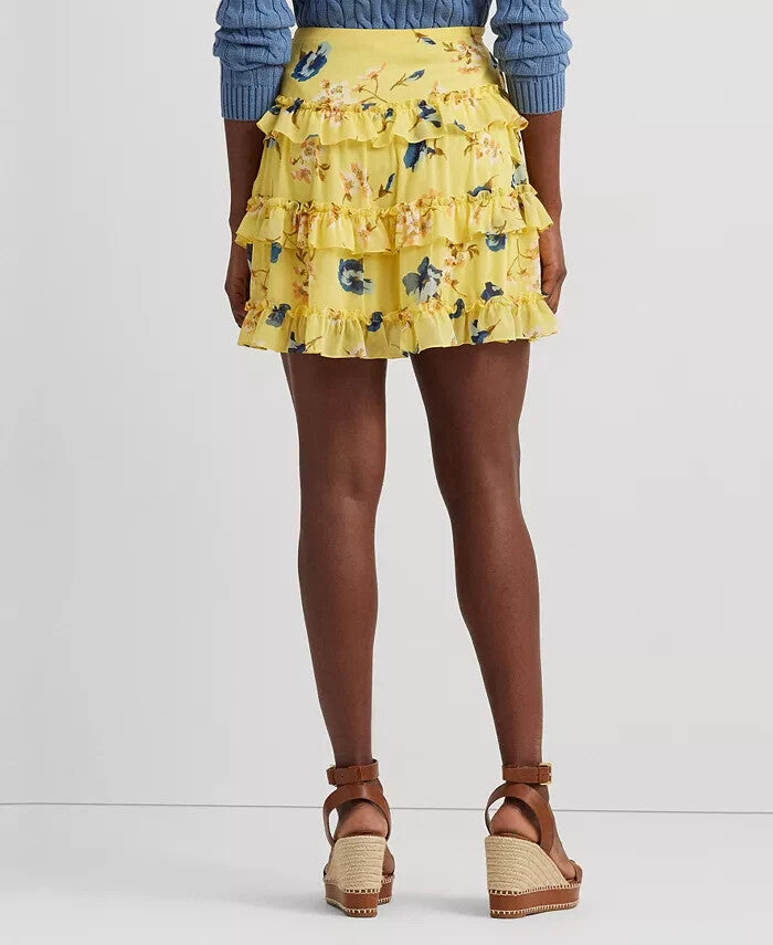LAUREN RALPH LAUREN Ruffled Miniskirt Size 12 Yellow MSRP $145