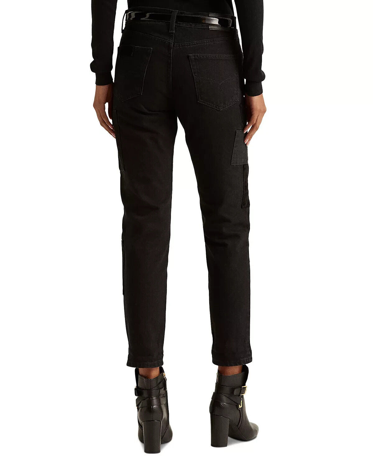 Ralph Lauren Women Patchwork Relaxed Tapered Jeans Wash Black Size 10 MSRP $175