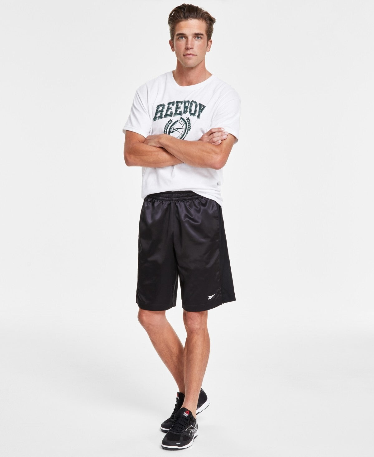 Reebok Men's Mesh-Panel Satin Basketball Shorts BLACK Size 2XL MSRP $35