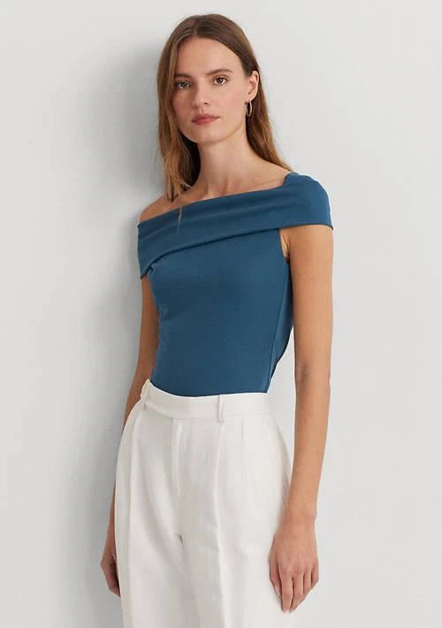 Lauren Ralph Lauren Womens Twisted Off-The-Should Indg Dusk Size XL Blue