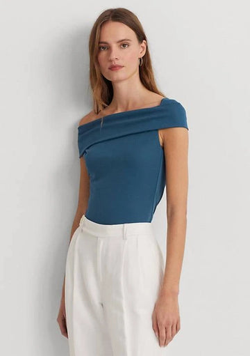 Lauren Ralph Lauren Womens Twisted Off-The-Should Indg Dusk Size XL Blue