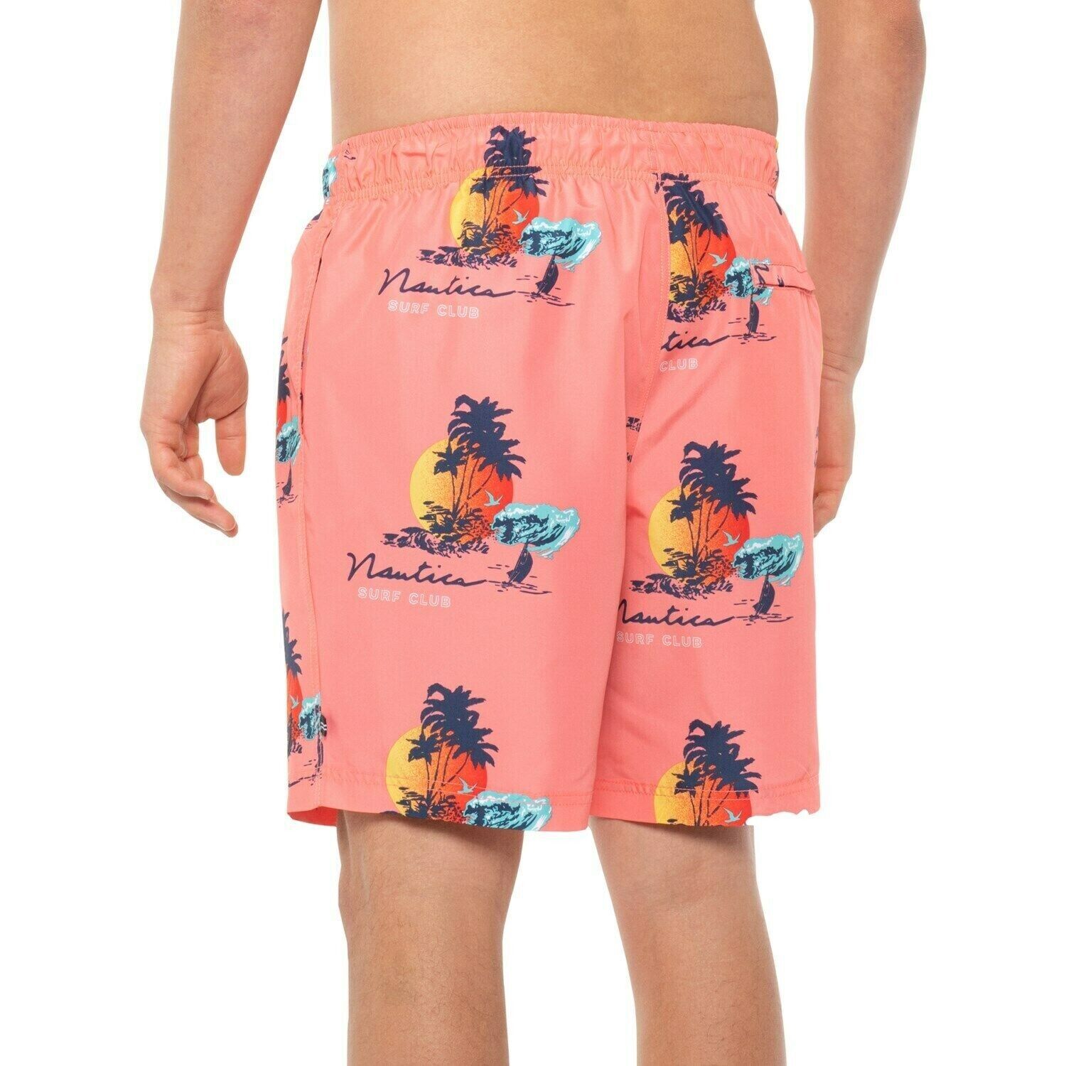 Nautica Men's Island Print Swim Trunks Neon coral orange Size 2XL MSRP $70