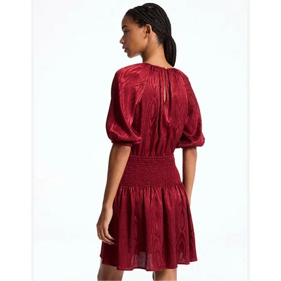 Michael Kors Women's Satin Smocked Mini Dress Dark Brandy Red Size XS SALE $165