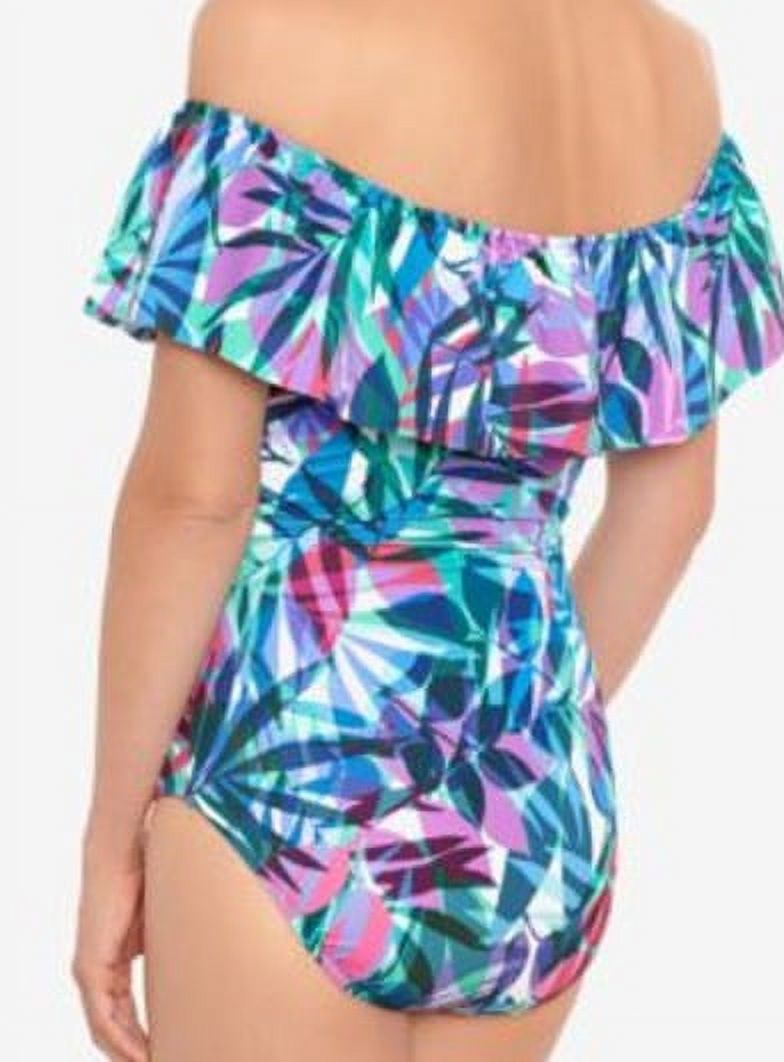 Swim Solutions Off The Shoulder Tummy Control One Piece Swimsuit Blue Size 16