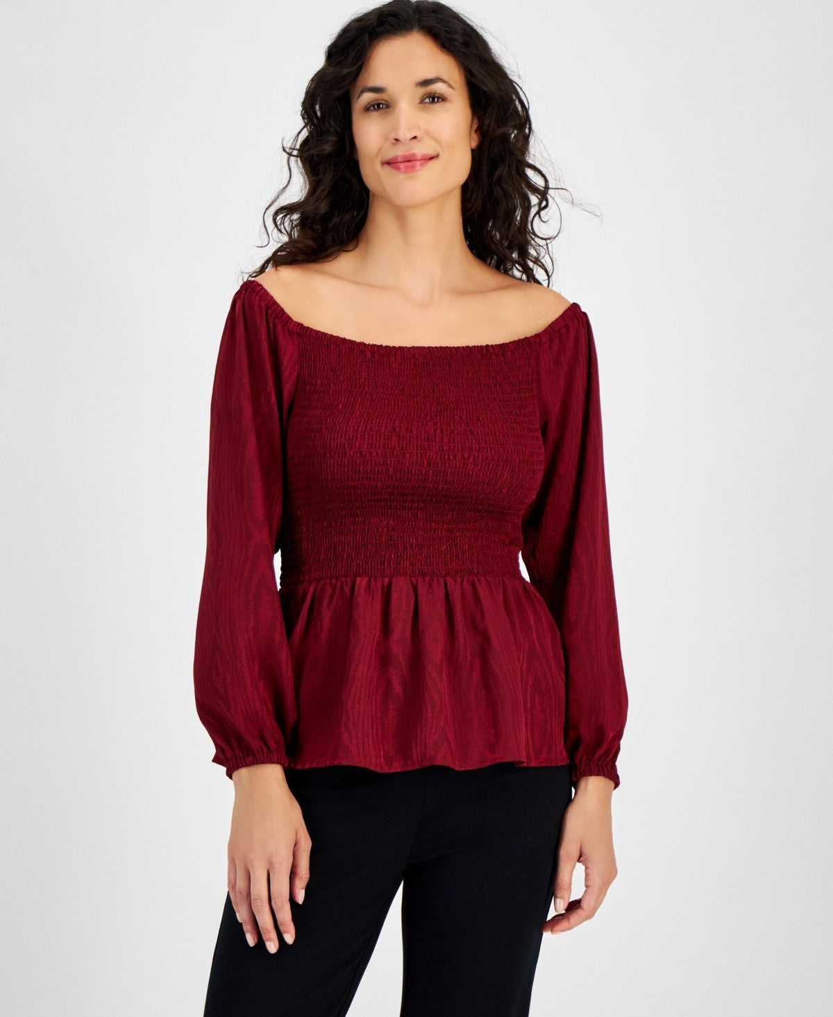 Michael Kors Women's Off-The-Shoulder Smocked Top Red Size XL MSRP $110