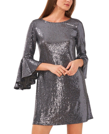 Vince Camuto Metallic Flounced-Sleeve Dress Gray Size XS MSRP $99