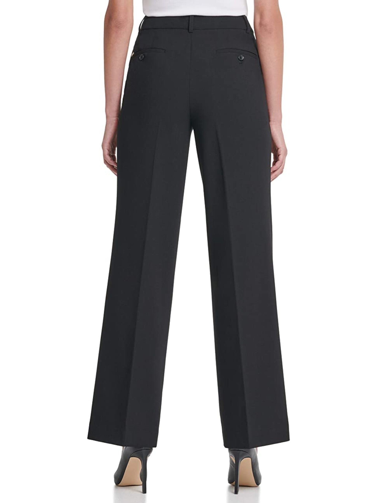 DKNY Womens Black Stretch Zippered Pocket Wide Leg High Waist Pants Size 12 $89