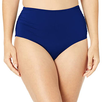 Anne Cole Women's High Waist Over Shirred Bikini Bottom Swimsuit,Navy, Size XL