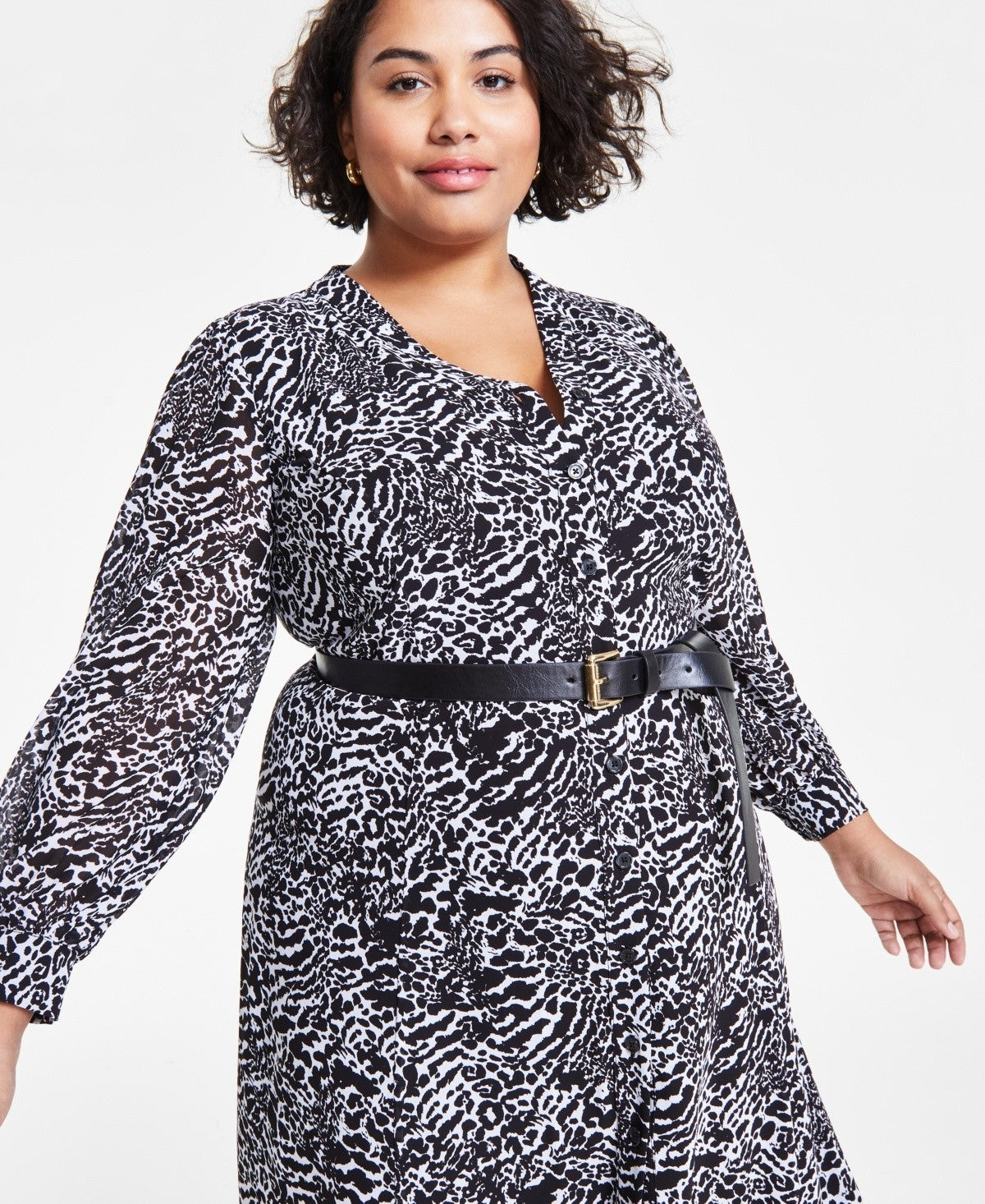 Michael Kors Plus Size 1X Animal-Print Kate Midi Dress Black MSRP $185