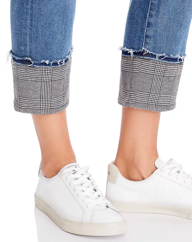 7 For All Mankind Cuffed Plaid-Trim Jeans Blue Womens Size 26 MSRP $225