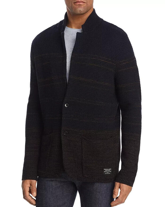 Scotch & Soda Men Structured Sweater Blazer Cardigan Dark Navy Blue Combo Size S