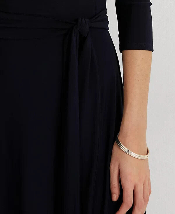 Lauren Ralph Lauren Surplice Jersey Dress Black Size 16 MSRP $125