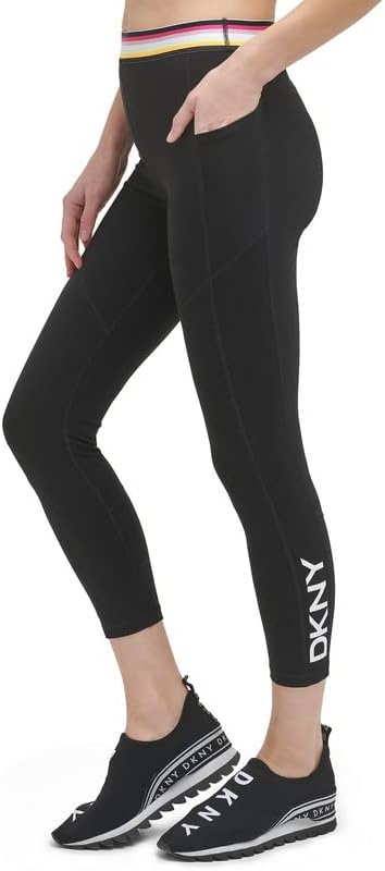 DKNY Sport Women's Multi-Stripe Elastic Leggings (Black, X-Large, XL)